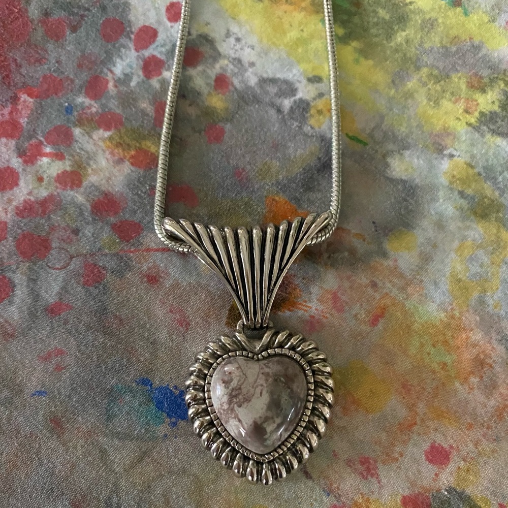 Vintage silver heart necklace with purple stone